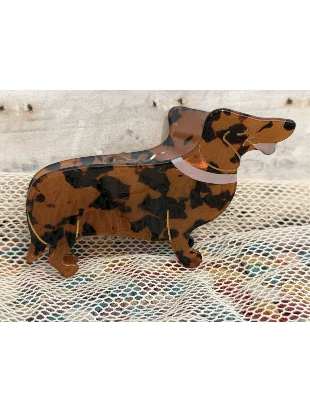 Dachshund Tortoiseshell Brown Hair Acrylic Claw Clip DOG PUPPY ADORABLE
